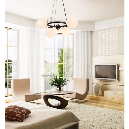 Lampa wisząca czarna metalowa z 5 mlecznymi kloszami 8278/5 - Lampy Elem